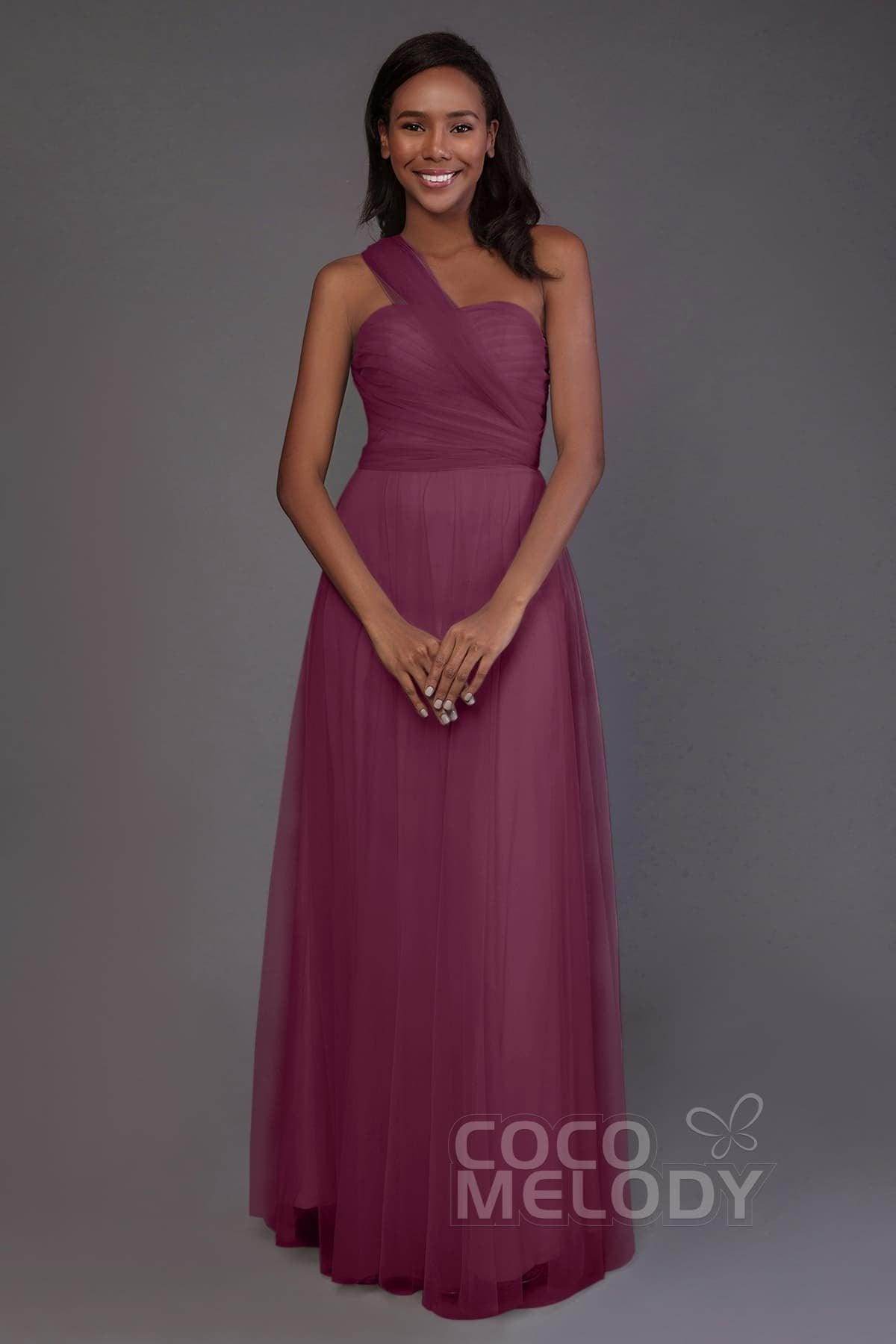 Sheath-Column Floor Length Tulle Bridesmaid Dress PR3502 - COCOMELODY